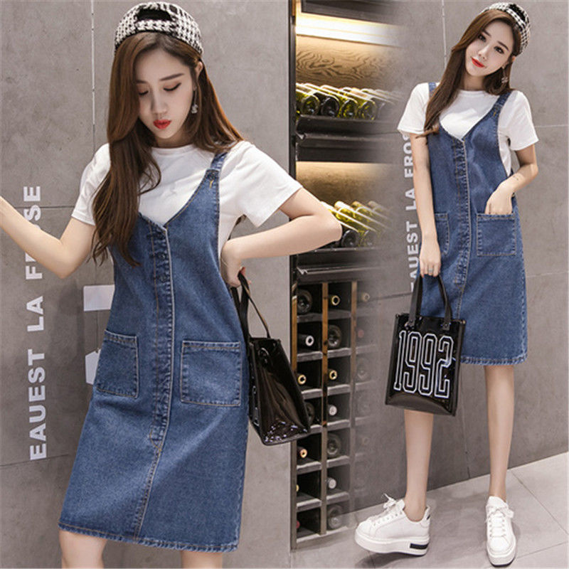 Denim Suspender Skirt Women's Student Mid-length Suspender Base Skirt Jeans