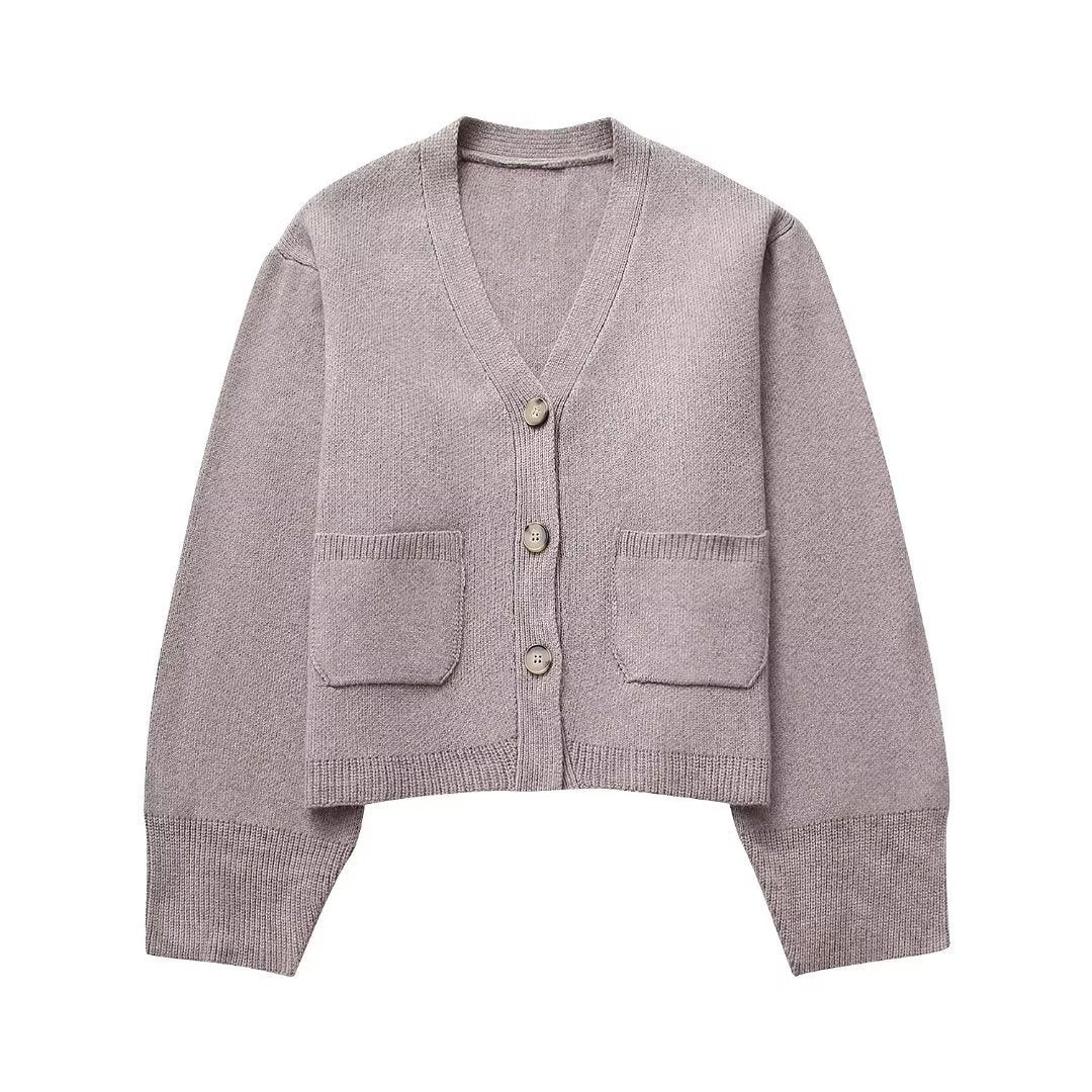 Veste Cardigan tricotée à boutons et col en v pour femmes, à la mode