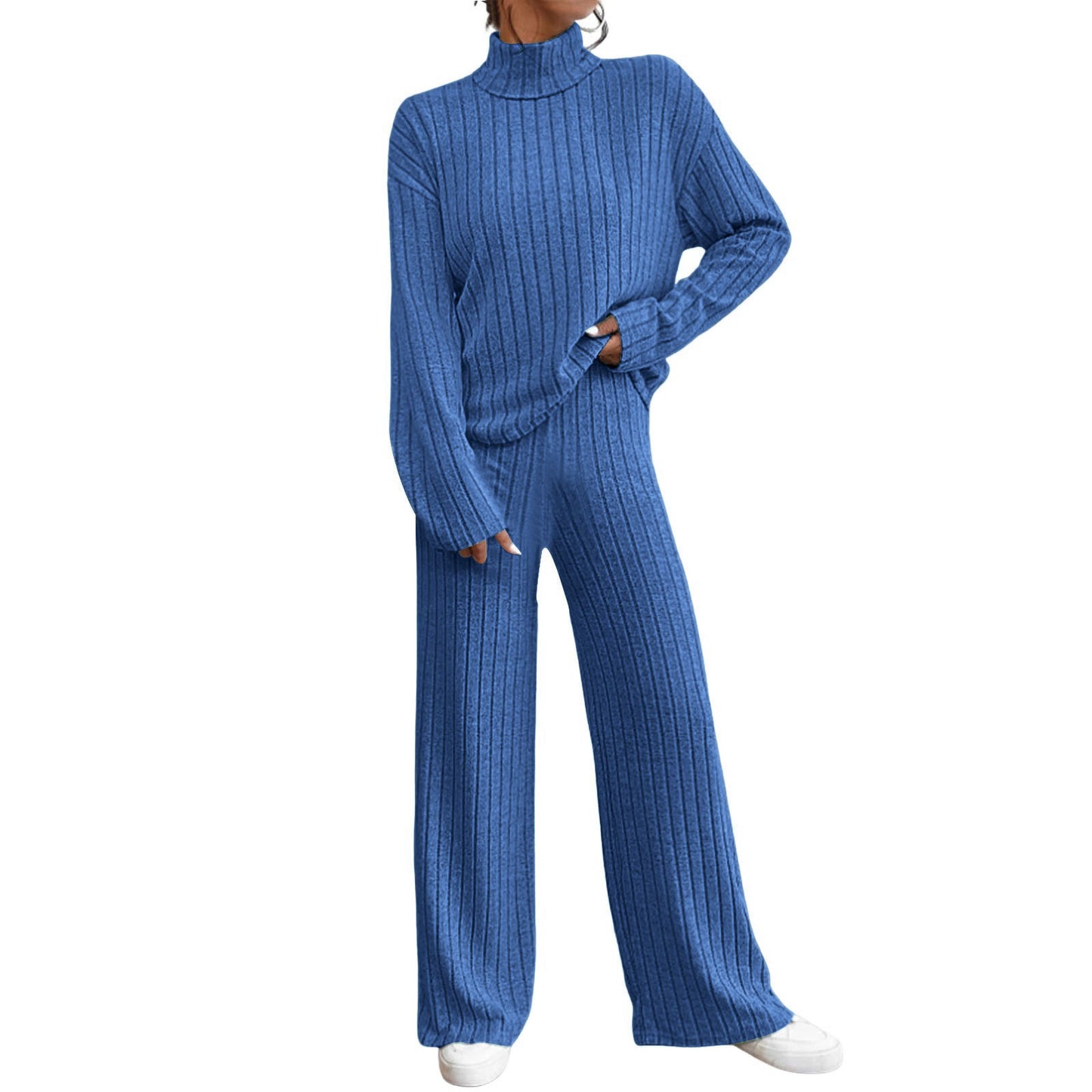 Autumn And Winter Leisure Turtleneck Knitting Long-sleeve Suit Women's Sweater Loose Trousers Two-piece Set