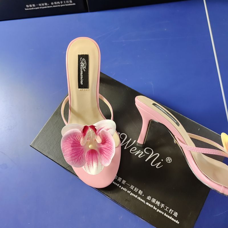 Chaussons à talons hauts à fleurs pour femmes à la mode d'été