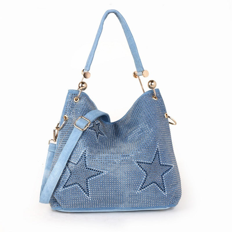 Sac seau portable à bandoulière unique en toile denim