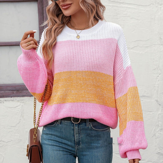 Women's Color-block Crew Neck Knitwear