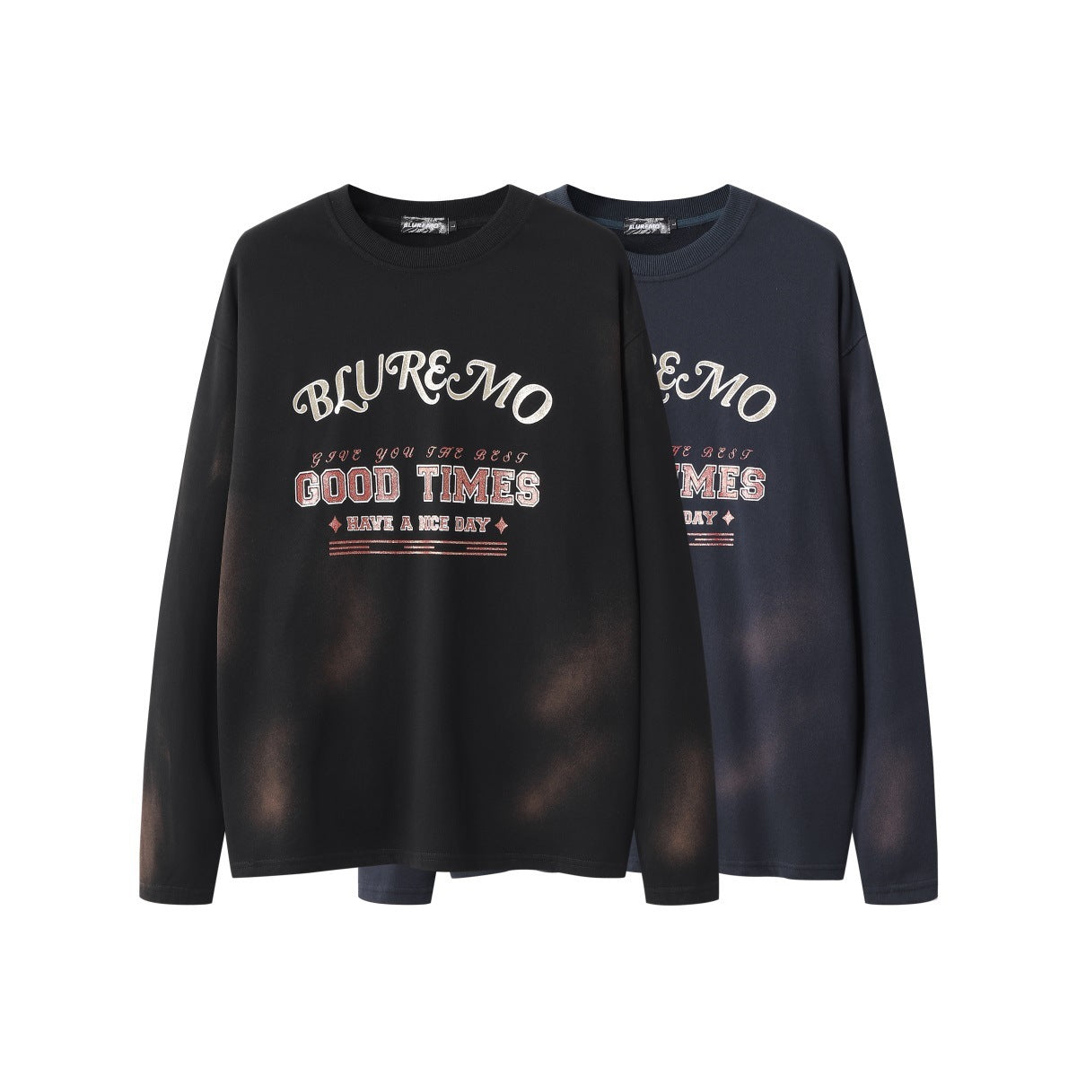 Dark Washed Gold Printing Crew Neck Pullover Sweatshirt