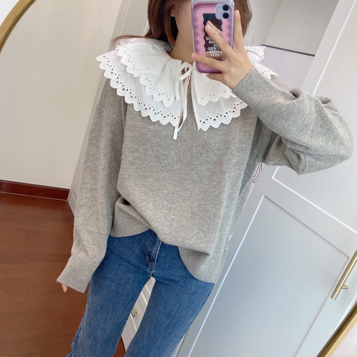 Doll Collar Loose Knit Top Fashion