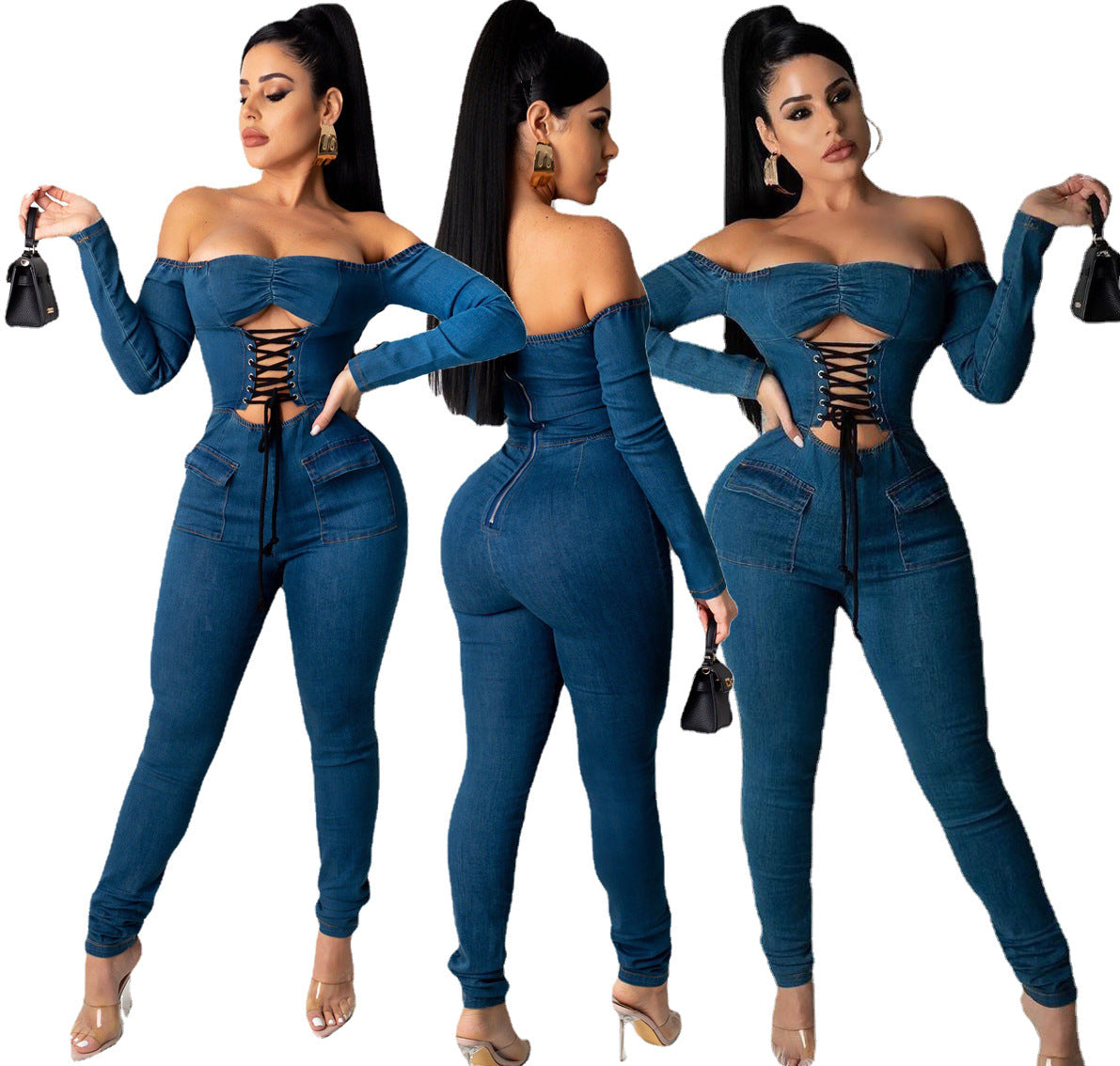 Women's One-piece Shoulder Strap Denim Jumpsuit