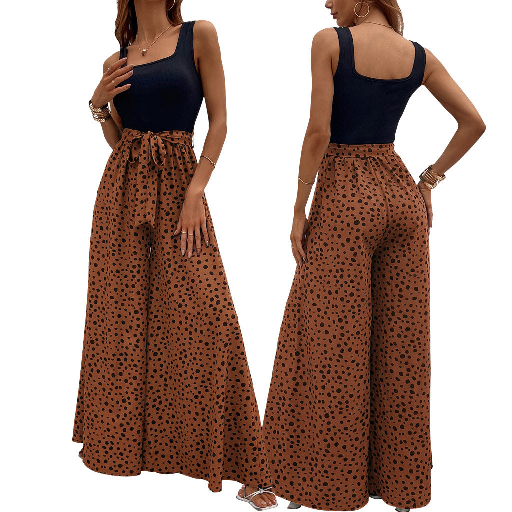 Women's Color Polka-dot Cinched Slimming Trousers