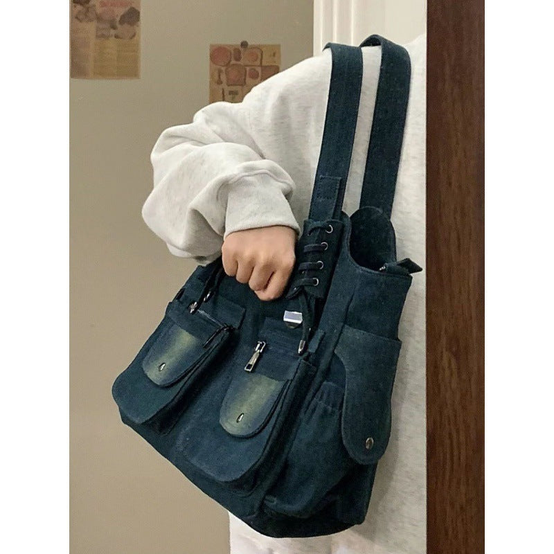 Sac messager à bandoulière en denim vintage décontracté assorti