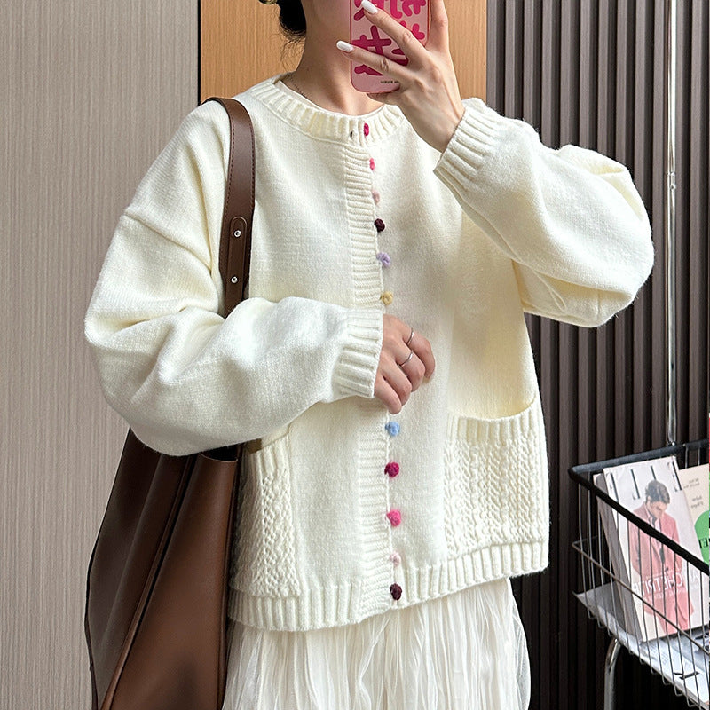 Color Button Female Gentle Style Jacket