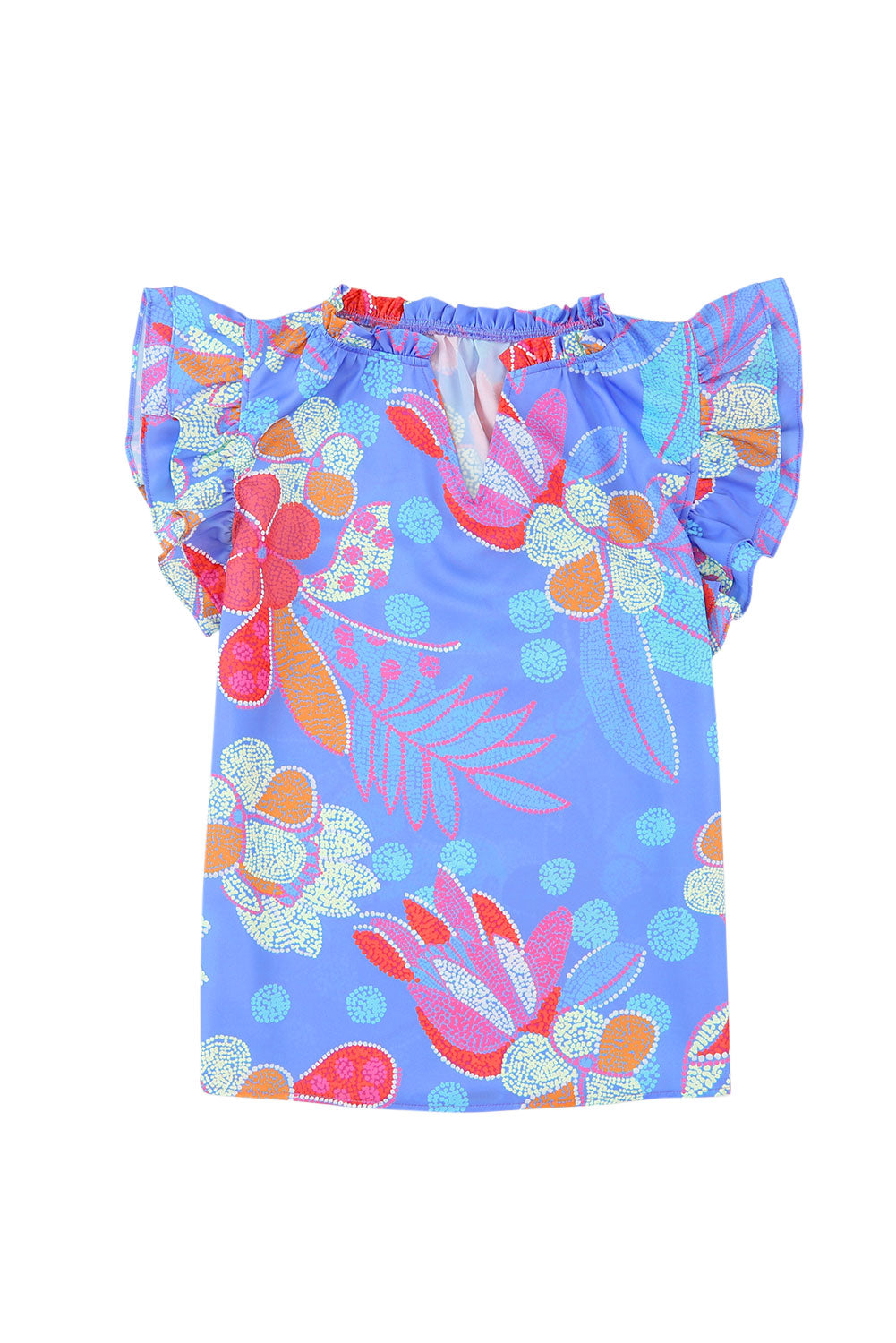 Blusa floral con cuello con muescas y mangas acampanadas