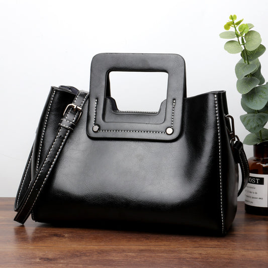 Women's Portable Crossbody Shoulder Oil Wax Genuine Leather Bag