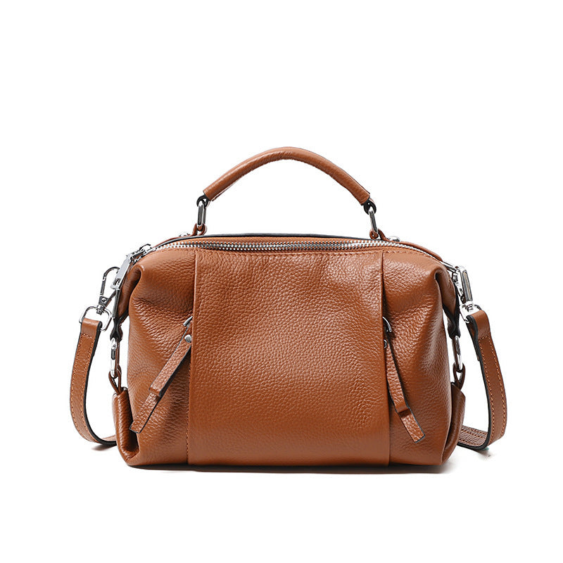 First Layer Cowhide Single-shoulder Messenger Double-compartment Leather Ladies Bag