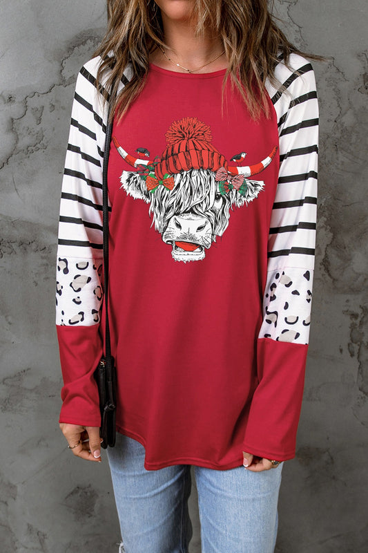 Camiseta de manga larga con estampado de toro a rayas