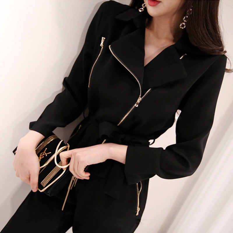 Temperament Suit Collar High Waist Loose Casual Retro Jumpsuit