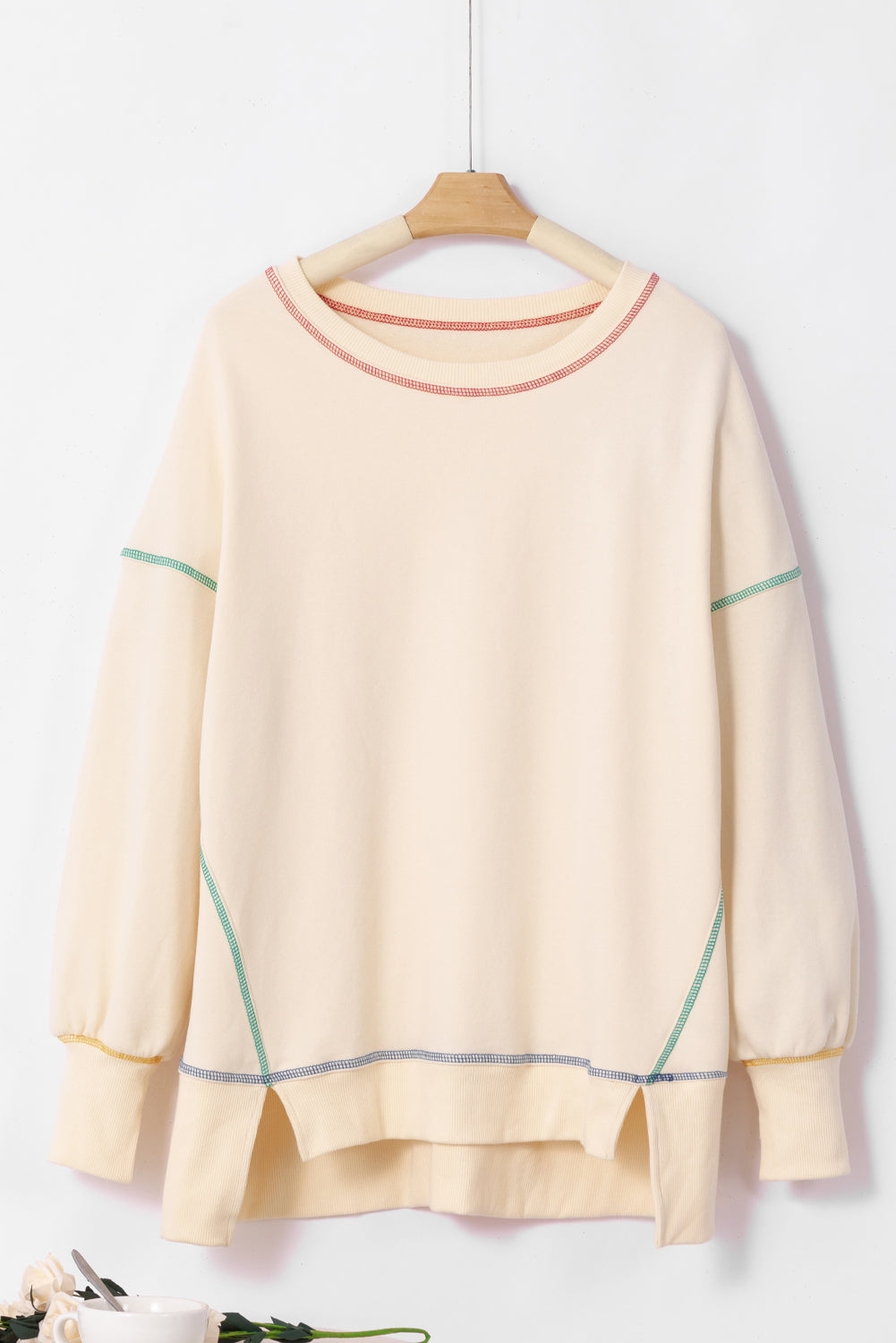 Contrast Stitching Split Baggy Sweatshirt