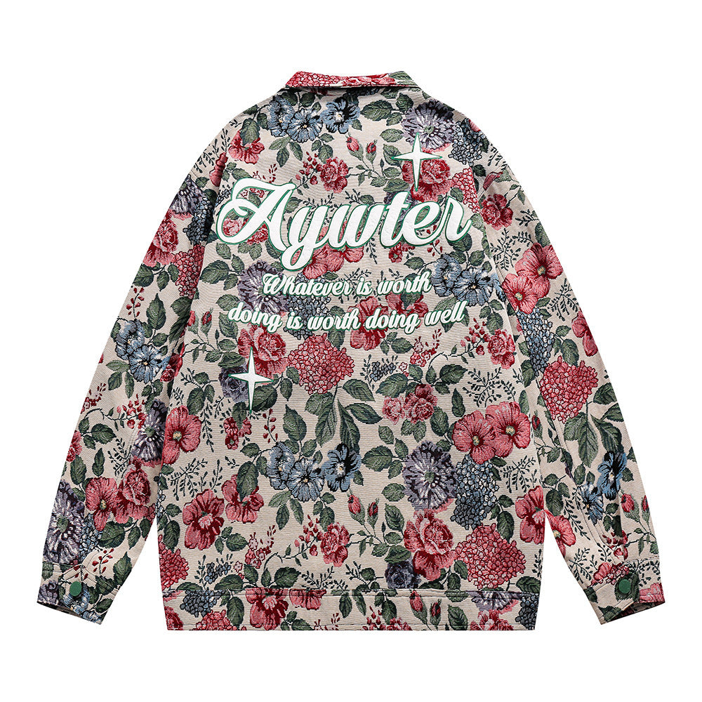 Veste ample à imprimé floral teint en fil de style rétro américain