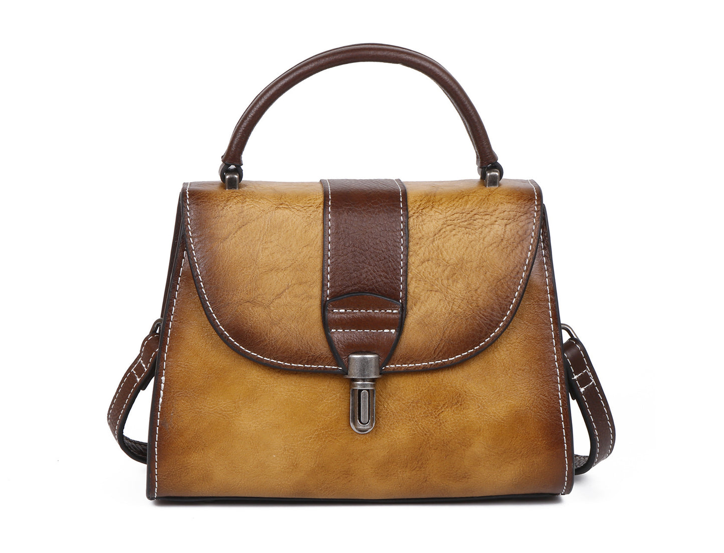 Top Layer Cowhide Fashion Small Bag Retro Style Rubbed Color