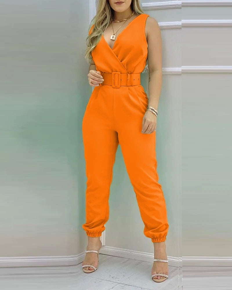 Women's V-Neck Backless Printed High Waist Jumpsuit