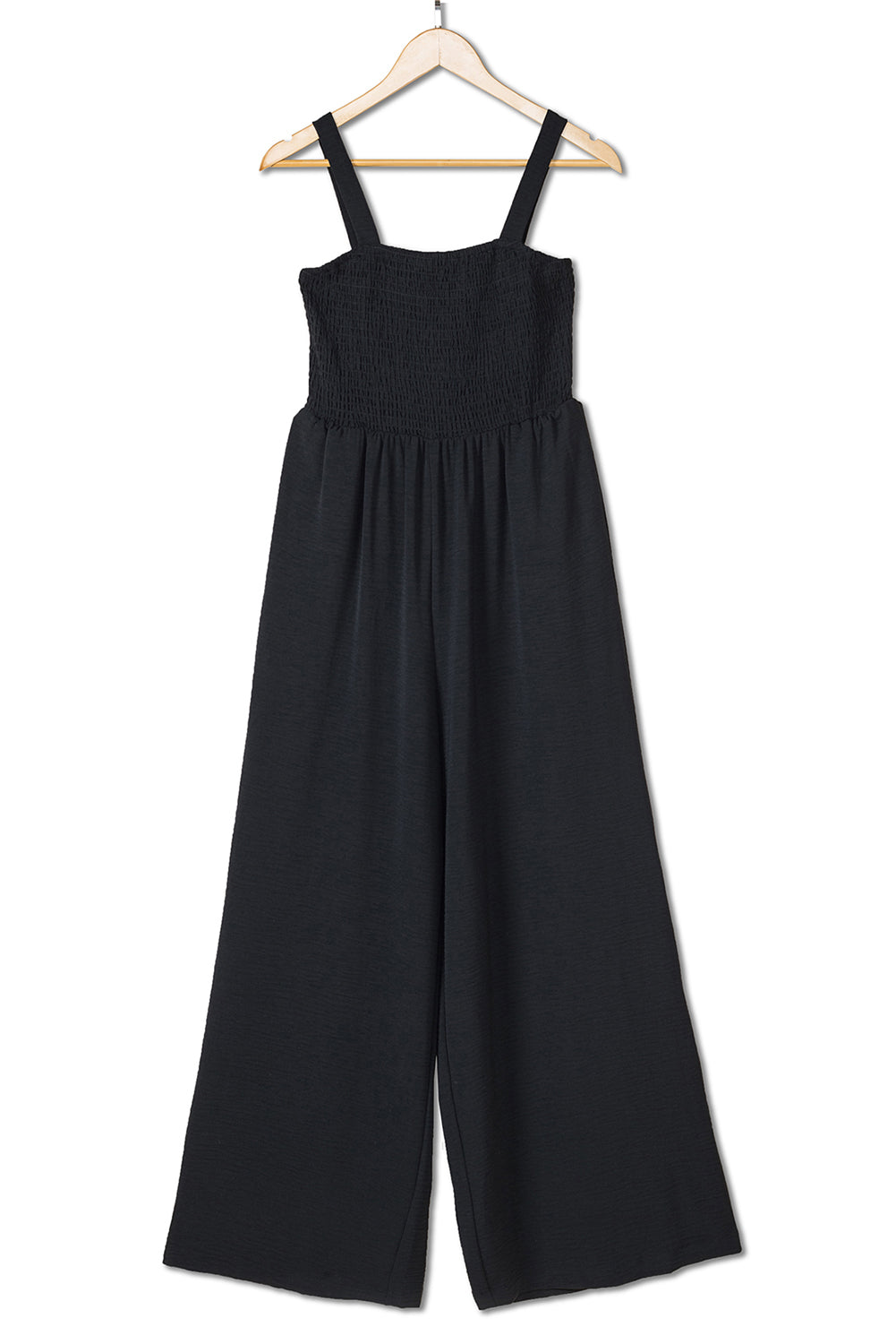 Black Smocked Sleeveless Wide Leg Jumpsuit with Pockets