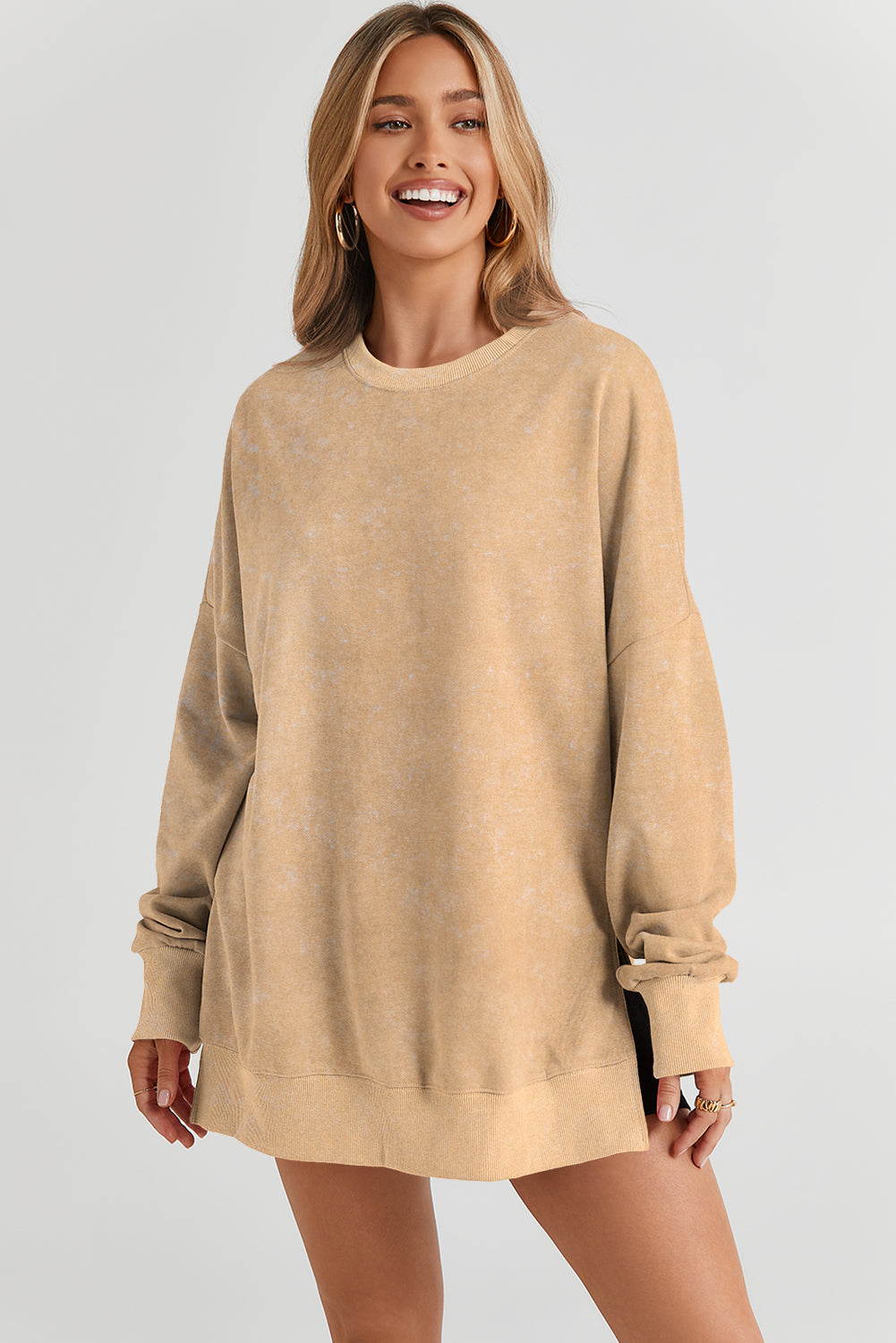 Khaki Drop Shoulder Ribbed Trim Oversized Sweatshirt