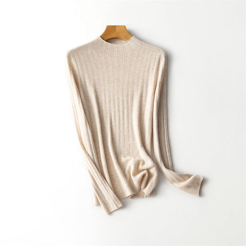 Women's All-wool Long-sleeved Sweater Seamless Worsted Half-turtleneck Mernu Sunken