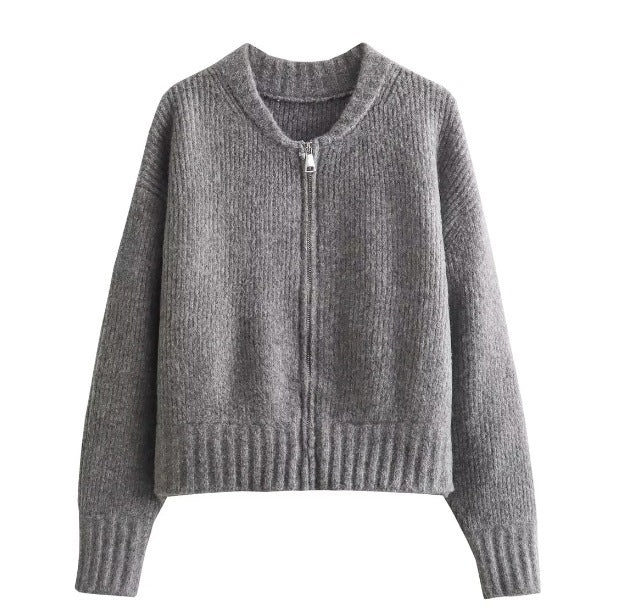 Cardigan tricoté à manches longues et col rond, Style européen et américain, pull avec fermeture éclair