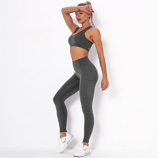 Ropa de mujer belleza espalda superior sujetador deportes correr fitness yoga traje de bolsillo a rayas