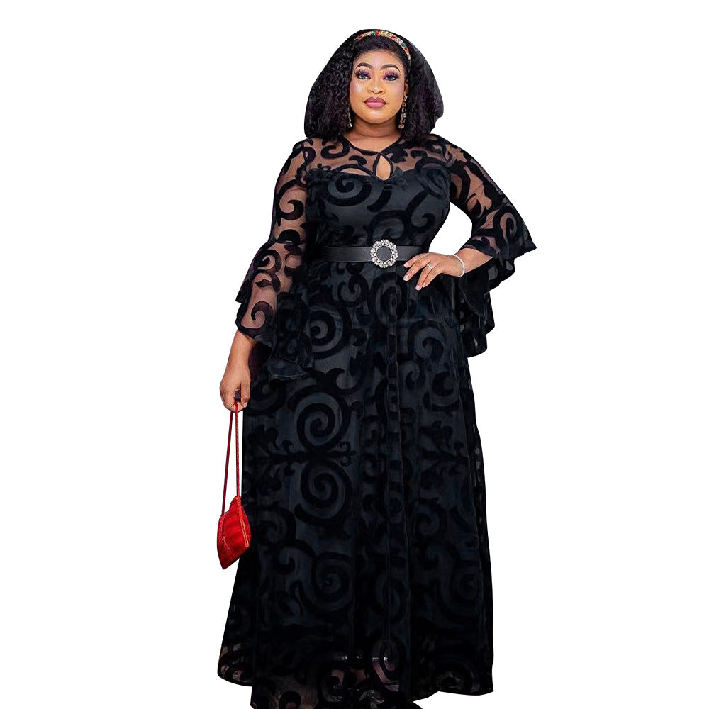 African Women's Wear Plus Size Chiffon Pleated Dress