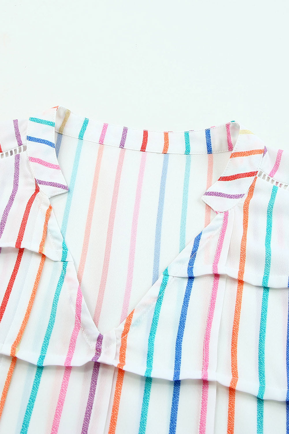 Multicolor Striped Pintuck Tiered Cap Sleeve Blouse