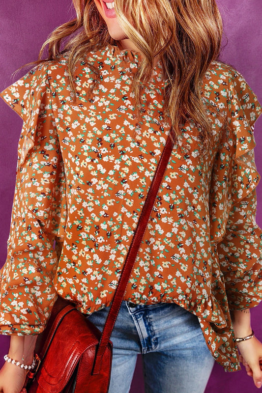 Blusa floral de manga larga con volantes