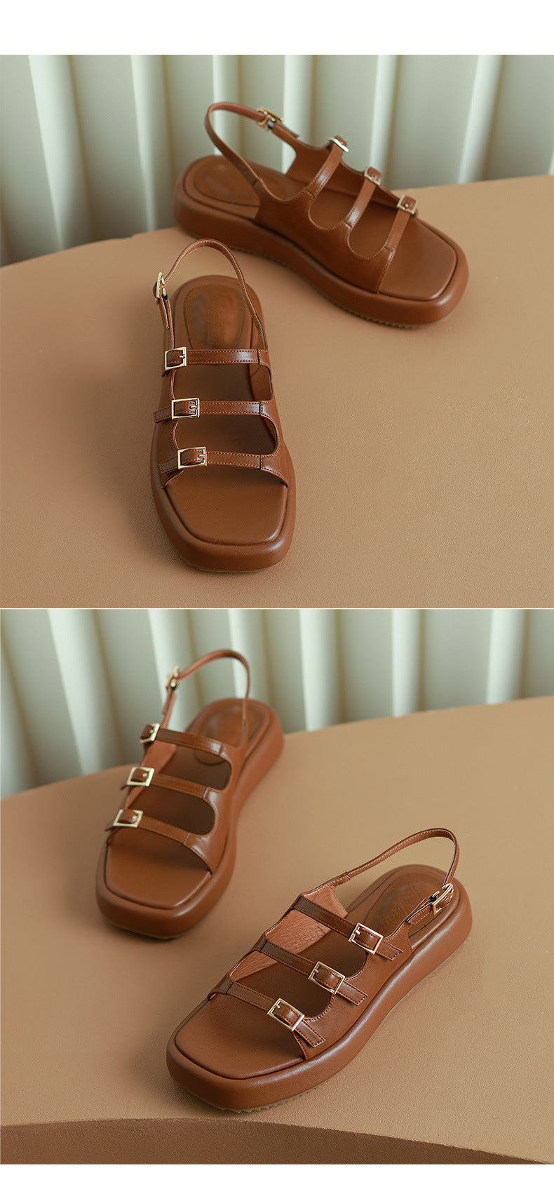 Women's Retro Roman Sandals With With Platform Belt Buckle