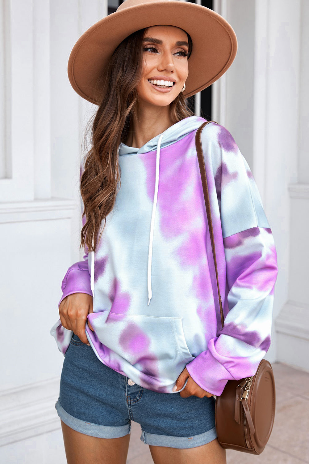 Sudadera con capucha y manga caída con efecto tie-dye y cordón