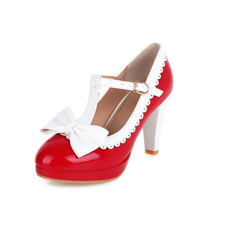 Bow Round Head Chunky Heel High Heels