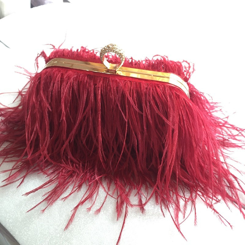 Thailand Niche Fashion Brand Feather Dinner Chain Clutch Bag