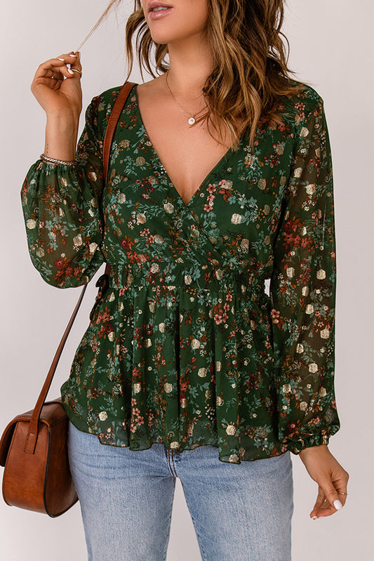 Blusa peplum con sobrepelliz floral