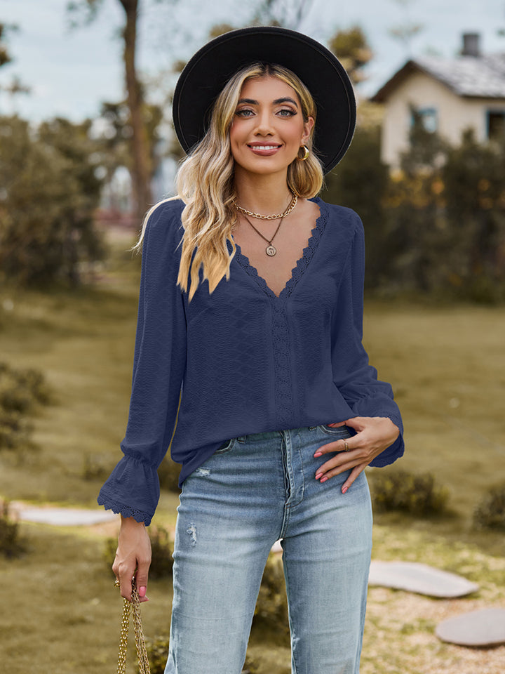 V-Neck Flounce Sleeve Blouse