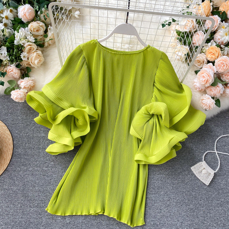 Women's Loose Western Style Pleated Chiffon Shirt