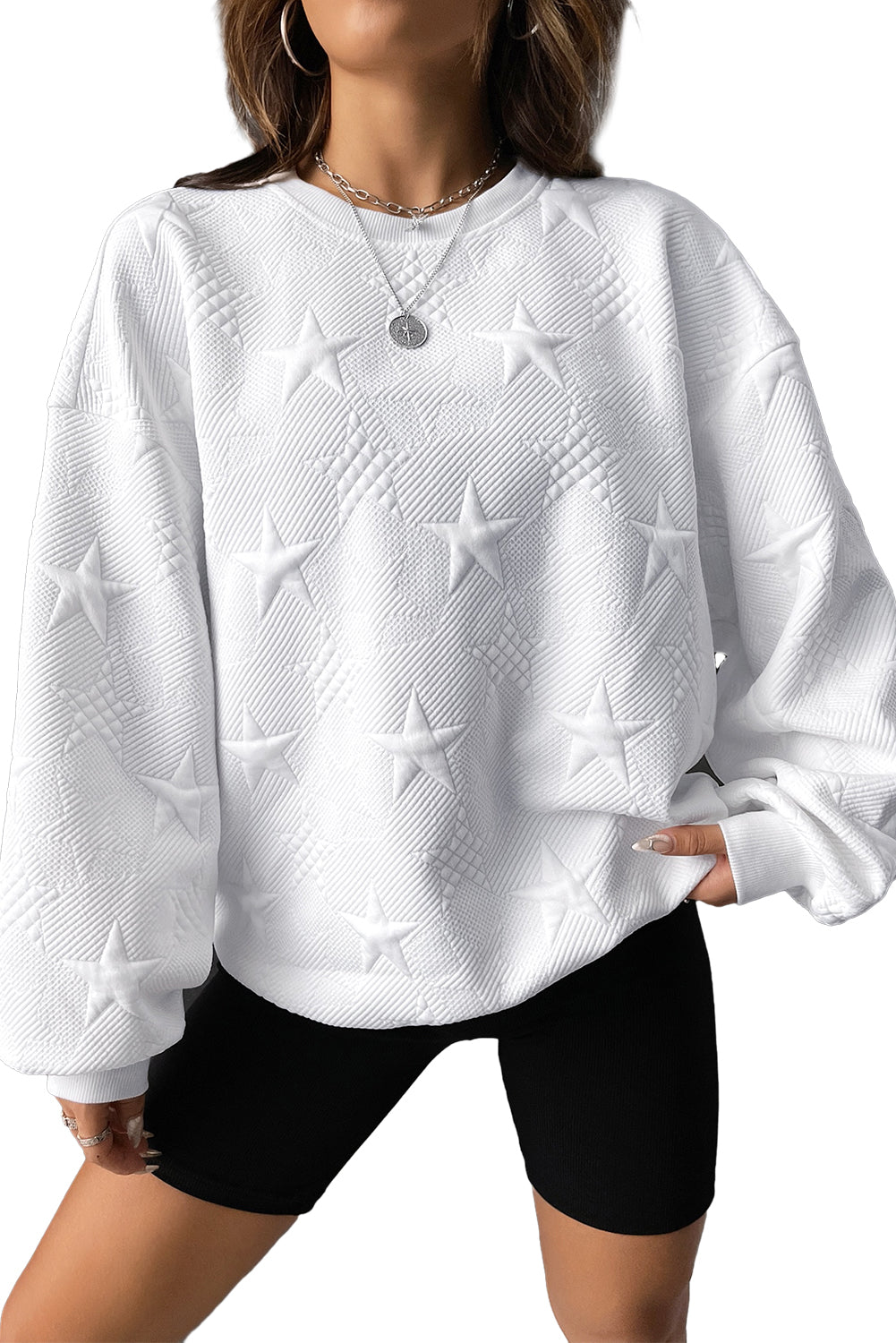 Sudadera con hombros caídos y textura en relieve de estrella blanca