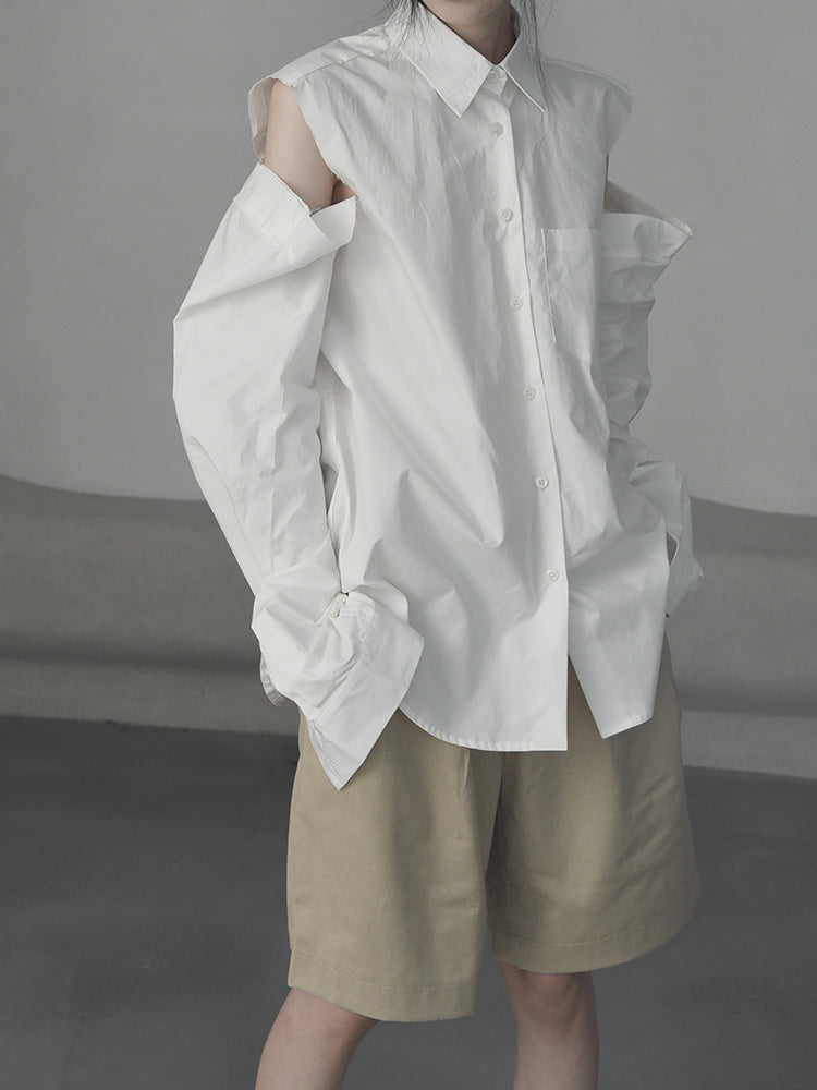 Chemise blanche à revers effiloché, nouveau Design d'automne, épaules dénudées