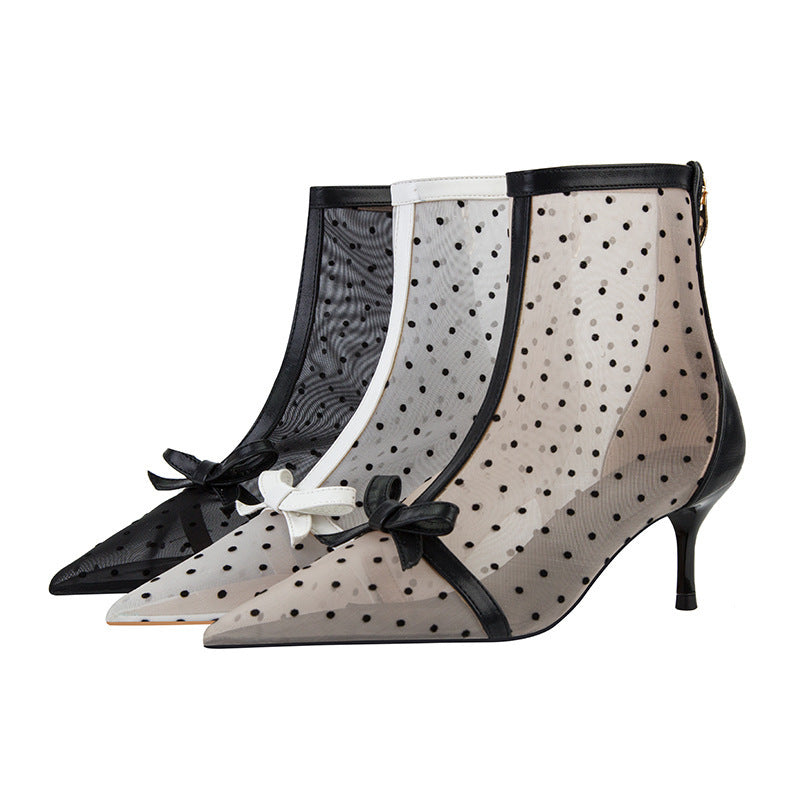 Sweet Slimming See-through Polka Dot Mesh Hollow-out High Heels