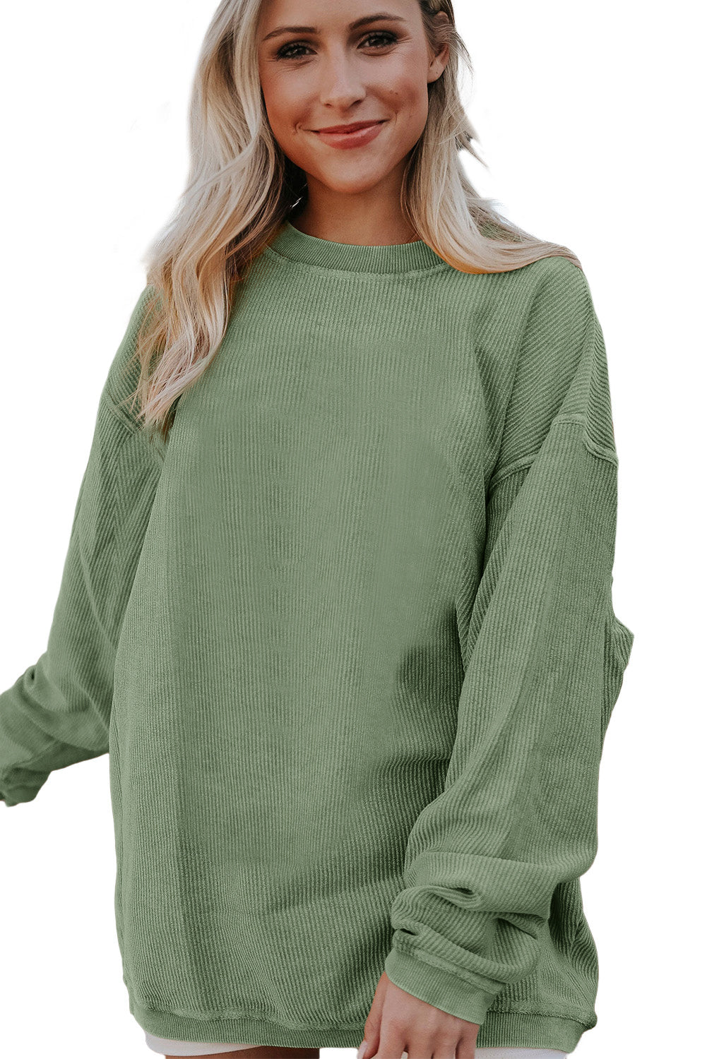 Sweat-shirt surdimensionné vert côtelé en cordon