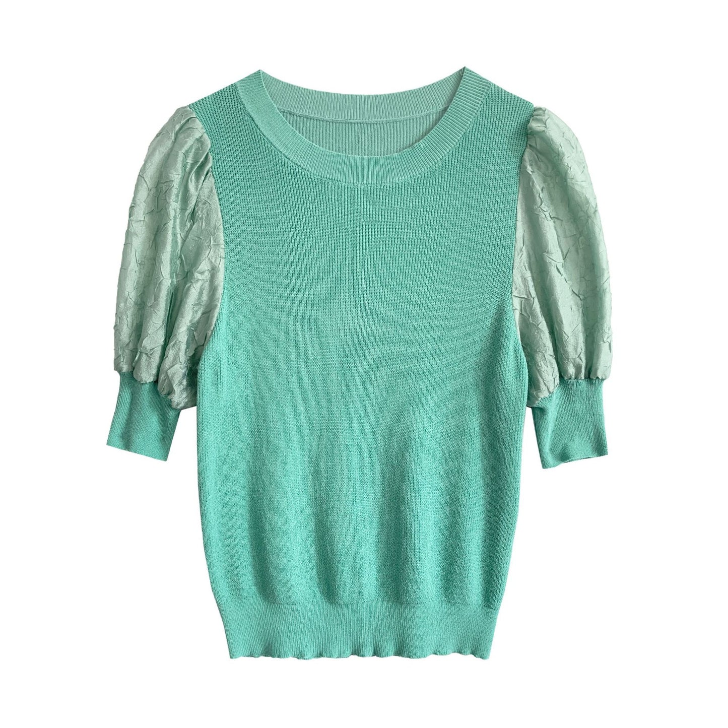 Women's Round Neck Puff Sleeve Knit Top