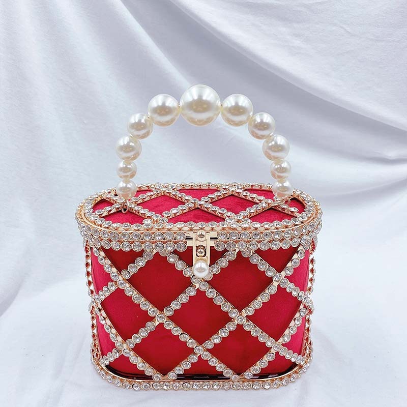 Sac à main tendance creux en forme de panier à diamants pour femme