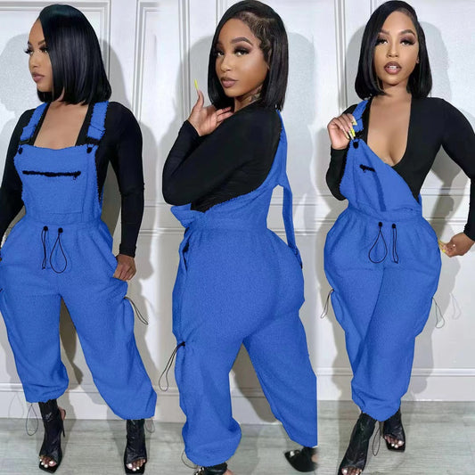 Casual Women's Loose Fashion Drawstring Jumpsuit Bib