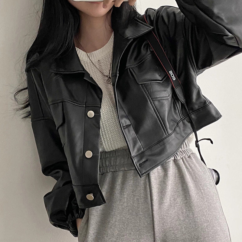 Versatile Short Jacket PU Leather Women