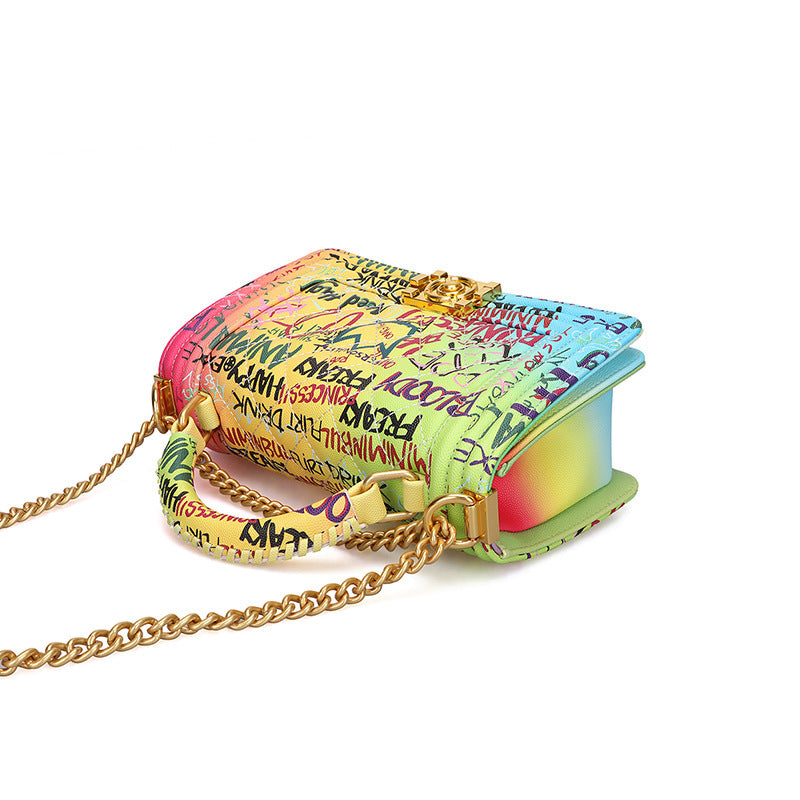 Female Bag Fashion Handbag Rhombic Chain Bag Color Graffiti Bag