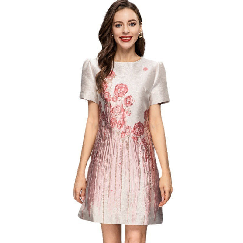 Women's Printed Short-sleeved Jacquard Dress