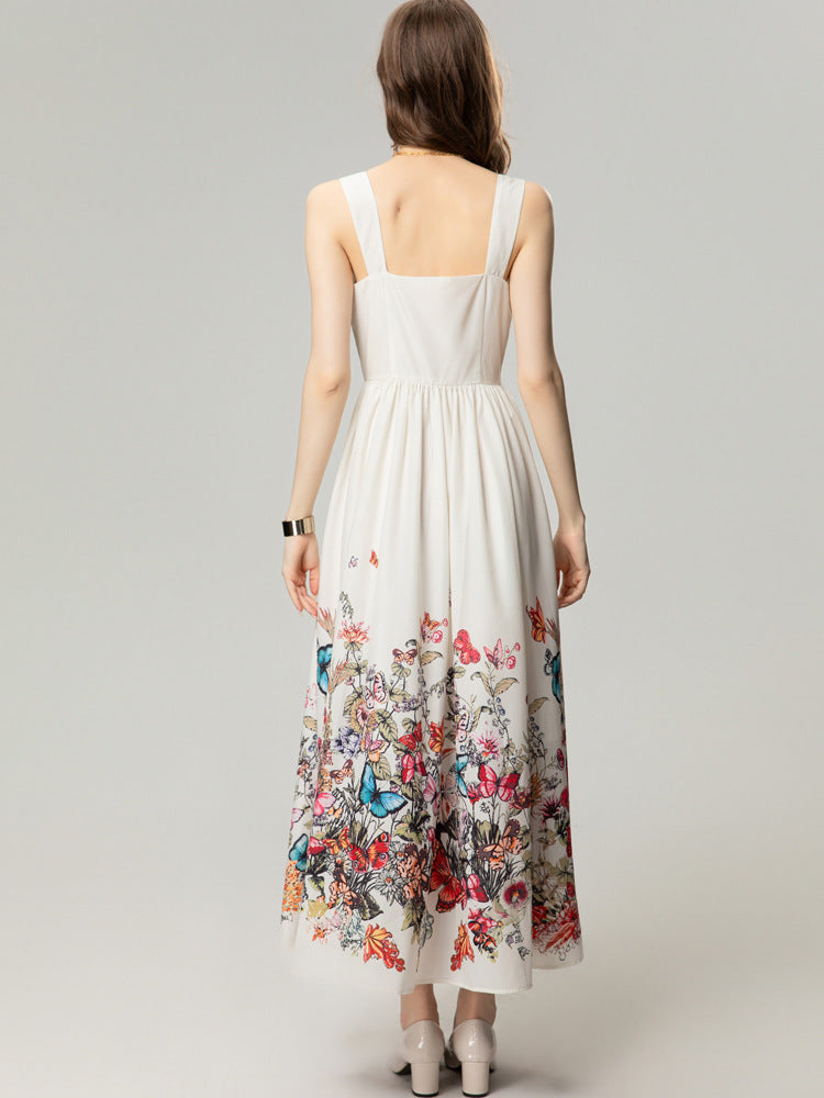 Colorful Printed Sleeveless Sling Swing Dress