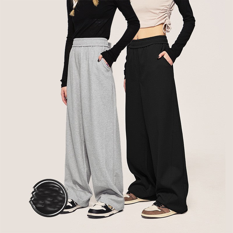 Twill Solid Color Sports Casual Sweatpants Wide Leg