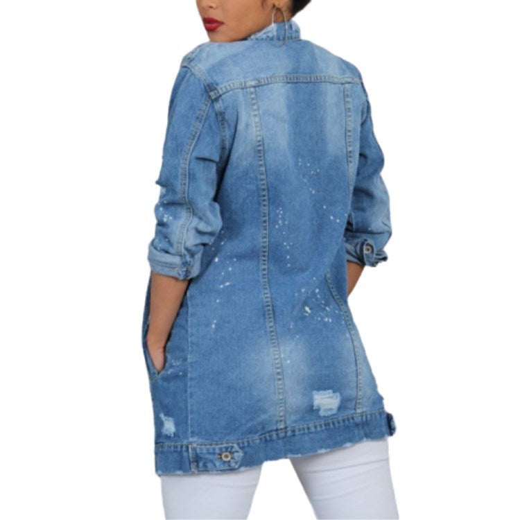 Veste en jean déchirée pour le commerce extérieur européen et américain