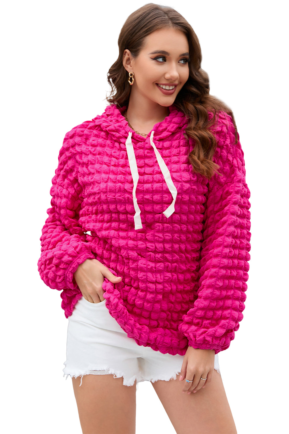 Sweat à capuche gaufré texturé Rose Bubble